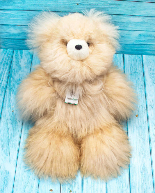 Teddy Bear Handmade on Baby Alpaca Fur. Soft Alpaca Plush. Fluffy and Cuddly. (18 inches, Beige)