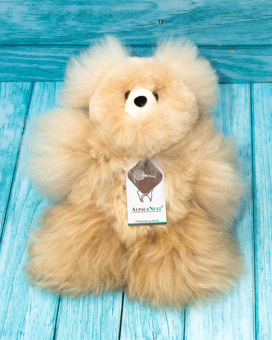 Teddy Bear Handmade on Baby Alpaca Fur. Soft Alpaca Plush. Fluffy and Cuddly. (9 inches, Beige)