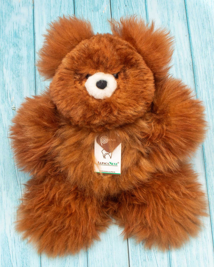 Teddy Bear Handmade on Baby Alpaca Fur. Soft Alpaca Plush. Fluffy and Cuddly. (12 inches, Brown)