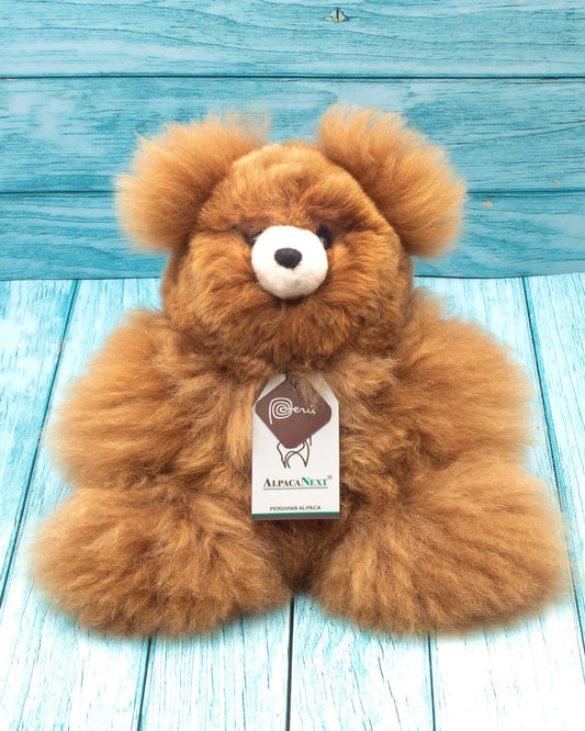 Teddy Bear Handmade on Baby Alpaca Fur. Soft Alpaca Plush. Fluffy and Cuddly. (9 inches, Brown)