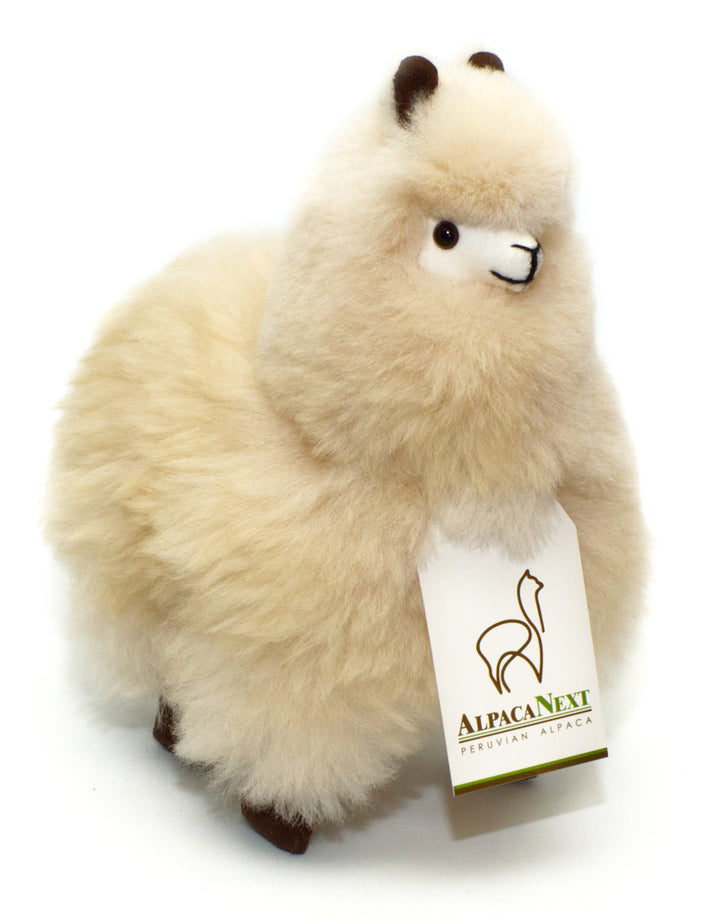 Alpaca Fur Toy. Soft Alpaca Plush. Fluffy and Cuddly. (9 inches, Beige)