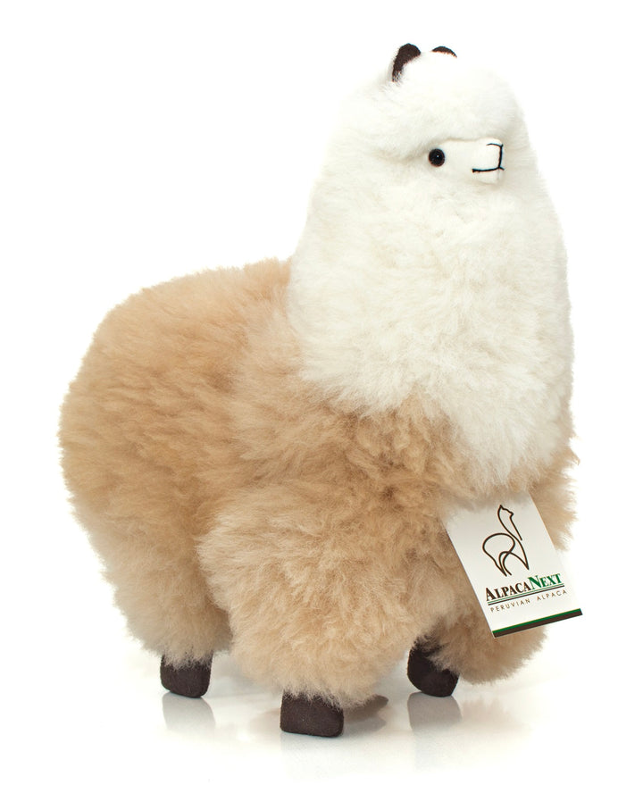 Alpaca Fur Toy. Soft Alpaca Plush. Fluffy and Cuddly. (12 inches, Beige and White)