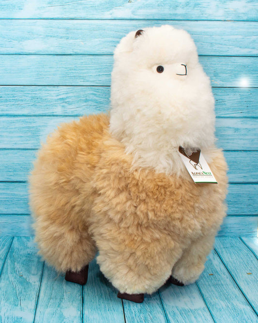 Soft alpaca fur stuffed animal. Beige and hite, 18 inches. 