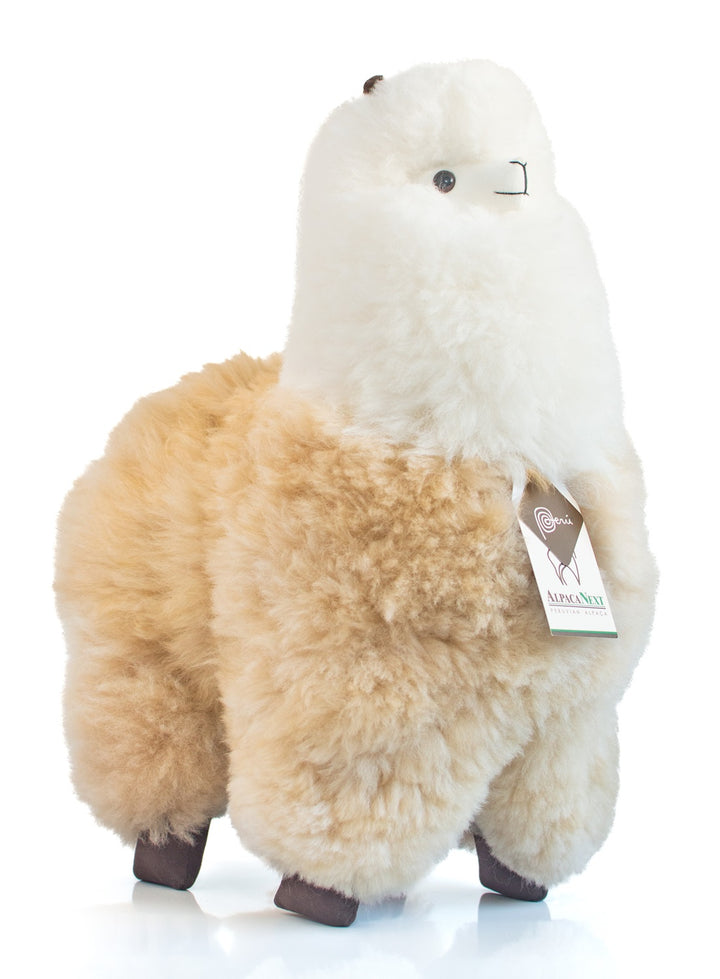 Alpaca Fur Toy. Soft Alpaca Plush. Fluffy and Cuddly. (18 inches, Beige and White)