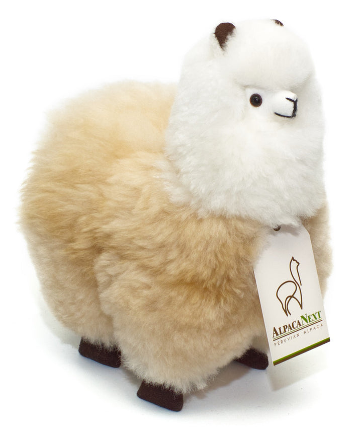 Alpaca Fur Toy. Soft Alpaca Plush. Fluffy and Cuddly. (9 inches, Beige and White)