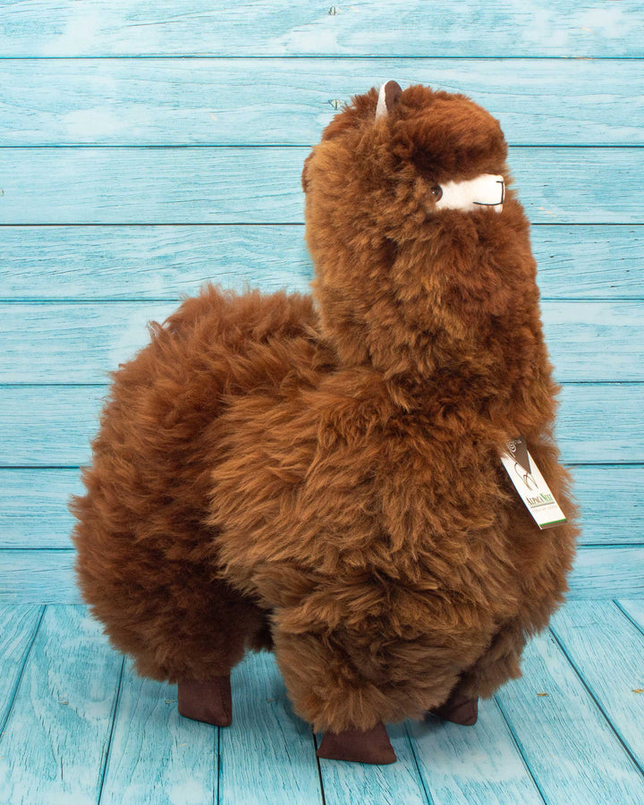 Soft alpaca fur stuffed animal. Brown, 18 inches.