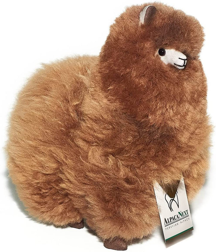 Alpaca Fur Toy. Soft Alpaca Plush. Fluffy and Cuddly. (9 inches, Brown )