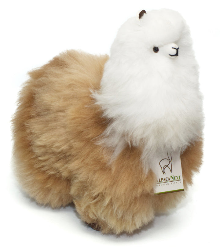 Alpaca Fur Toy. Soft Alpaca Plush. Fluffy and Cuddly. (12 inches, Brown and White)