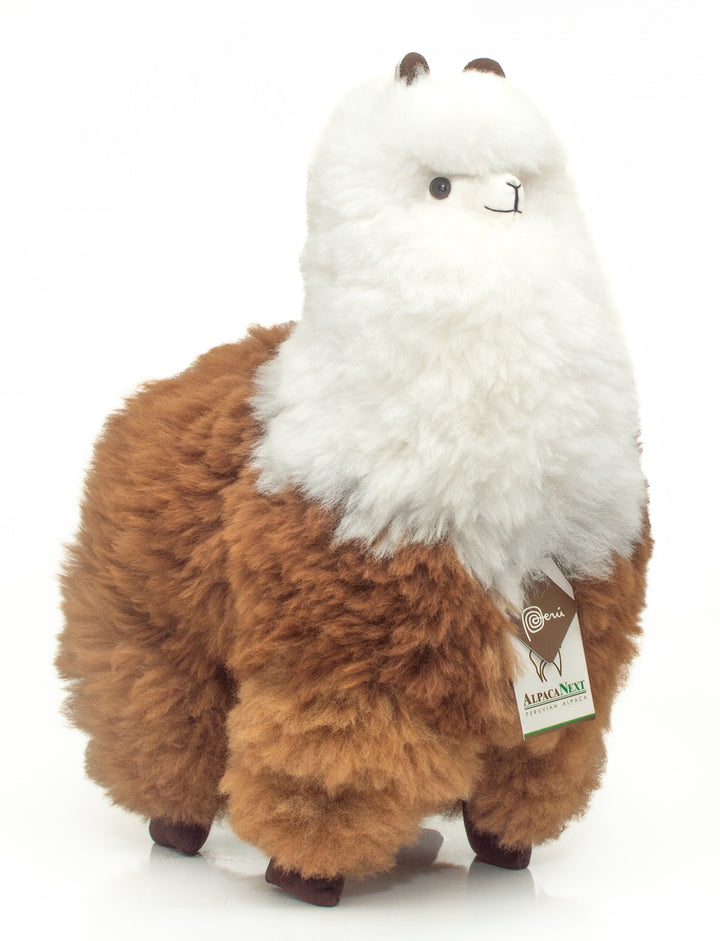 Alpaca Fur Toy. Soft Alpaca Plush. Fluffy and Cuddly. (18 inches, Brown and White)