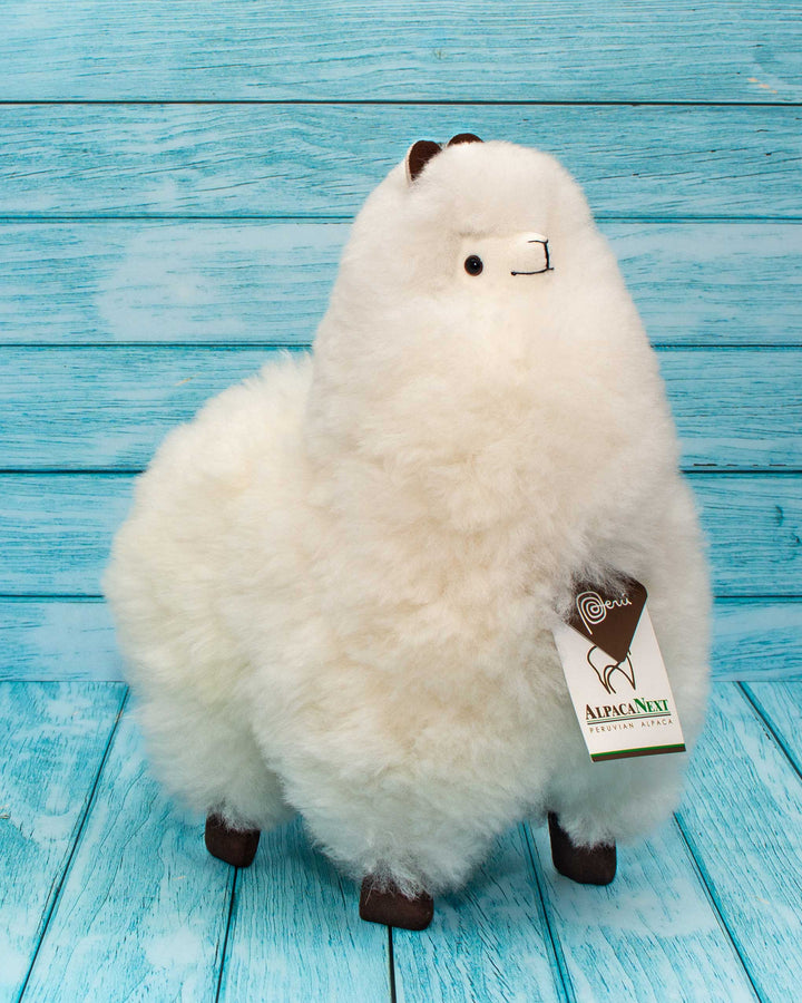 Soft alpaca fur stuffed animal. White, 12 inches