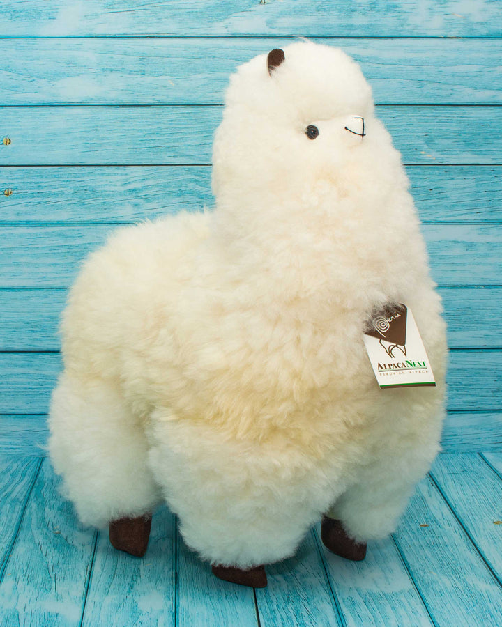 Soft alpaca fur stuffed animal. White, 18 inches.