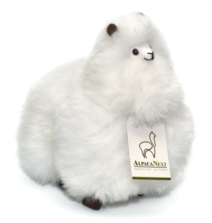 Alpaca Fur Toy. Soft Alpaca Plush. Fluffy and Cuddly. (9 inches, White)