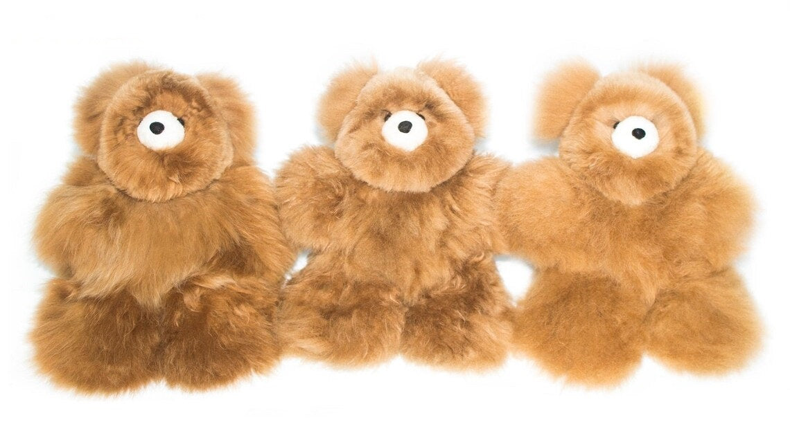 Teddy Bear Handmade on Baby Alpaca Fur. Soft Alpaca Plush. Fluffy and Cuddly. (12 inches, Brown)