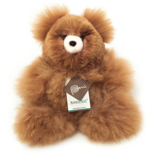 Teddy Bear Handmade on Baby Alpaca Fur. Soft Alpaca Plush. Fluffy and Cuddly. (9 inches, Brown)