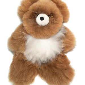 Teddy Bear Handmade on Baby Alpaca Fur. Soft Alpaca Plush. Fluffy and Cuddly. (12 inches, Brown and White)