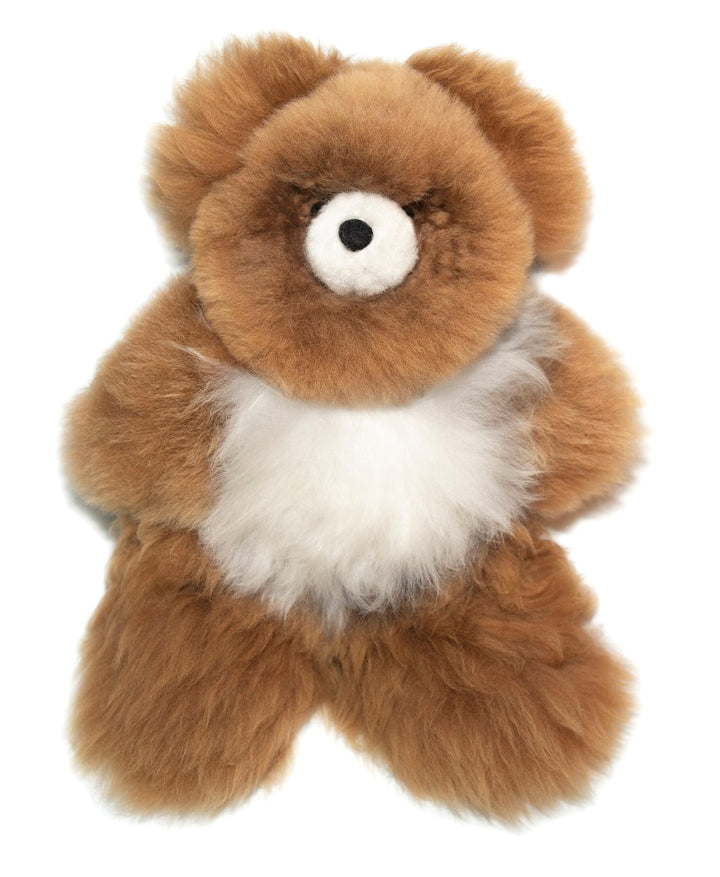 Teddy Bear Handmade on Baby Alpaca Fur. Soft Alpaca Plush. Fluffy and Cuddly. (12 inches, Brown and White)