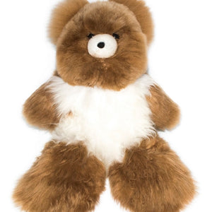 Teddy Bear Handmade on Baby Alpaca Fur. Soft Alpaca Plush. Fluffy and Cuddly. (18 inches, Brown and White)