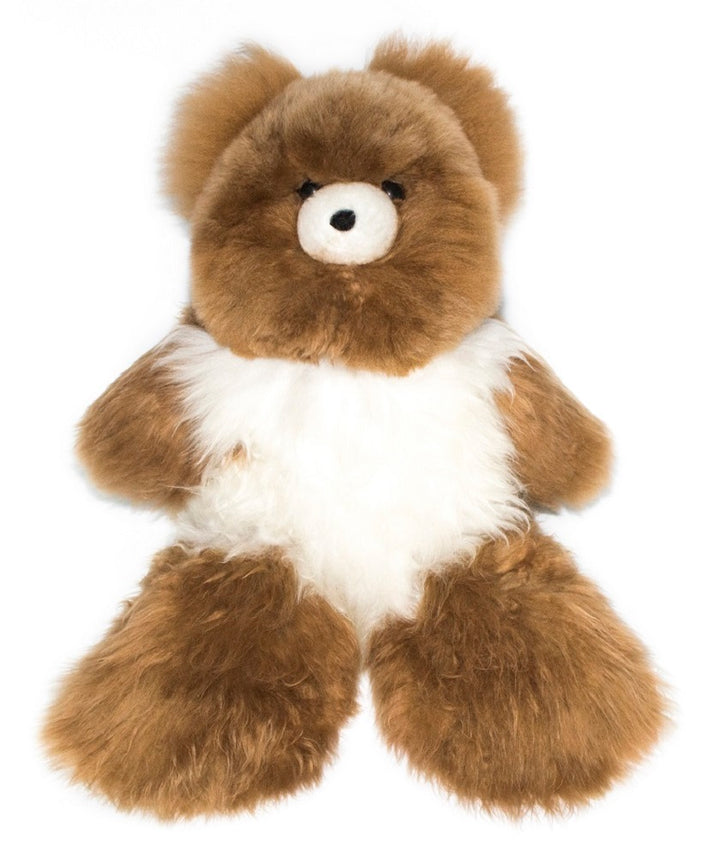 Teddy Bear Handmade on Baby Alpaca Fur. Soft Alpaca Plush. Fluffy and Cuddly. (18 inches, Brown and White)