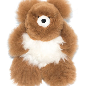 Teddy Bear Handmade on Baby Alpaca Fur. Soft Alpaca Plush. Fluffy and Cuddly. (9 inches, Brown and White)