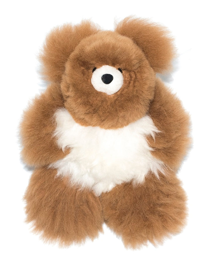 Teddy Bear Handmade on Baby Alpaca Fur. Soft Alpaca Plush. Fluffy and Cuddly. (9 inches, Brown and White)