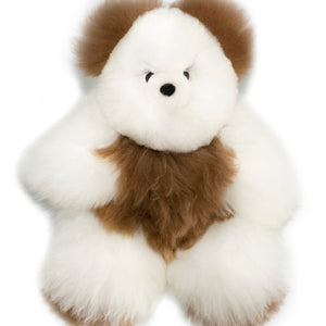 Teddy Bear Handmade on Baby Alpaca Fur. Soft Alpaca Plush. Fluffy and Cuddly. (12 inches, White and Brown)