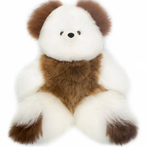 Teddy Bear Handmade on Baby Alpaca Fur. Soft Alpaca Plush. Fluffy and Cuddly. (9 inches, White and Brown)