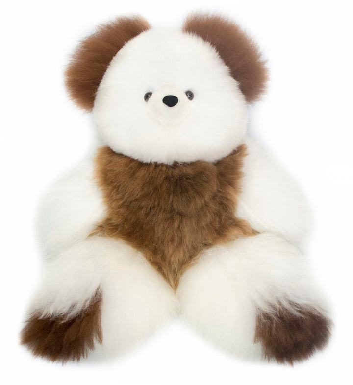 Teddy Bear Handmade on Baby Alpaca Fur. Soft Alpaca Plush. Fluffy and Cuddly. (9 inches, White and Brown)