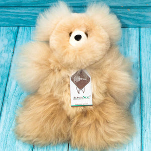 Teddy Bear Handmade on Baby Alpaca Fur. Soft Alpaca Plush. Fluffy and Cuddly. (9 inches, Beige)