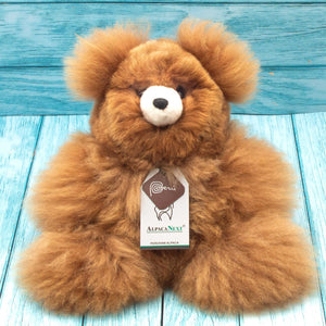 Teddy Bear Handmade on Baby Alpaca Fur. Soft Alpaca Plush. Fluffy and Cuddly. (9 inches, Brown)