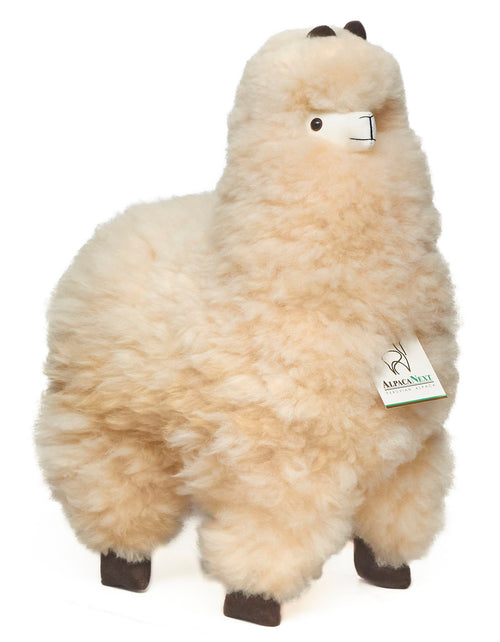 AlpacaNext 18 inch luxury alpaca figure handcrafted from genuine beige baby alpaca fur.