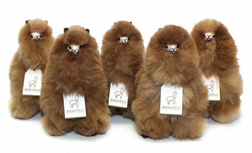 Soft alpaca fur stuffed animal. Brown. 12 inches.  Alpacas united will never be defeated