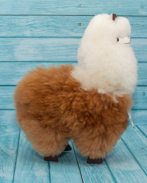 Soft alpaca fur stuffed animal. Brown and White. 12 inches. Perfect gift