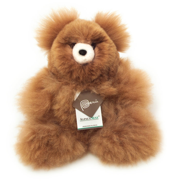 Teddy Bear Handmade on Baby Alpaca Fur. Soft Alpaca Plush. Fluffy and Cuddly. (9 inches, Brown)