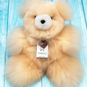 Teddy Bear Handmade on Baby Alpaca Fur. Soft Alpaca Plush. Fluffy and Cuddly. (12 inches, Beige)