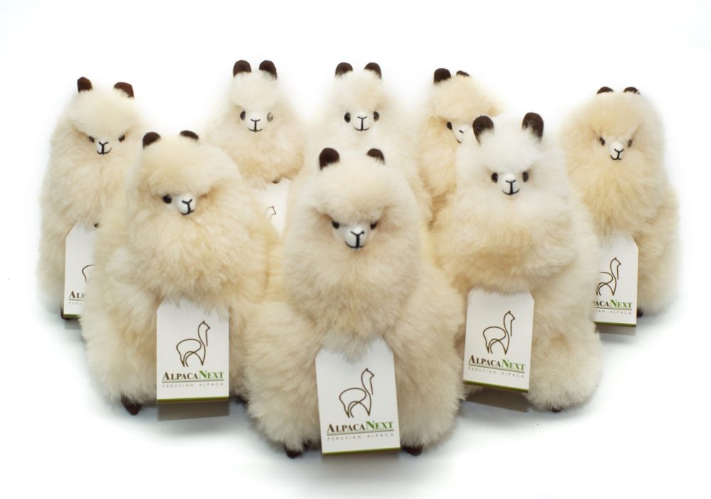 Collection of AlpacaNext handmade baby alpaca fur figures in beige, 9 inch group display. Alpacas!!!!... United