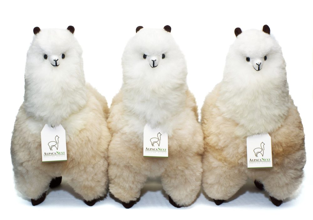 Soft alpaca fur stuffed animal. Beige and hite, 18 inches. The 3 alpacas.