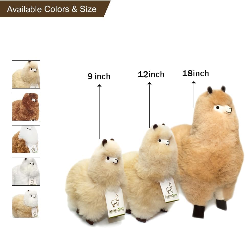 Groupalview in different sizes of the AlpacaNext beige alpaca showing the natural density of the baby alpaca fur