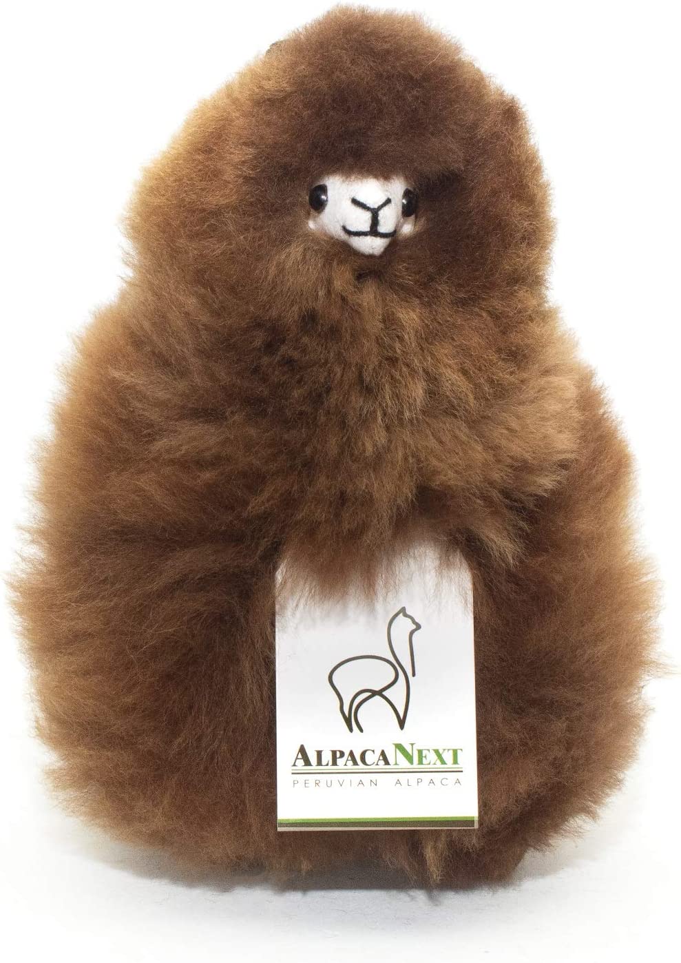 Frontal angled view of the AlpacaNext 9 inch brown alpaca showing its exquisite natural texture
