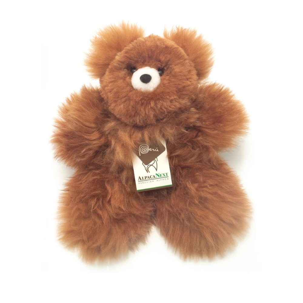 AlpacaNext 12 inch luxury teddy bear handcrafted from premium brown baby alpaca fur