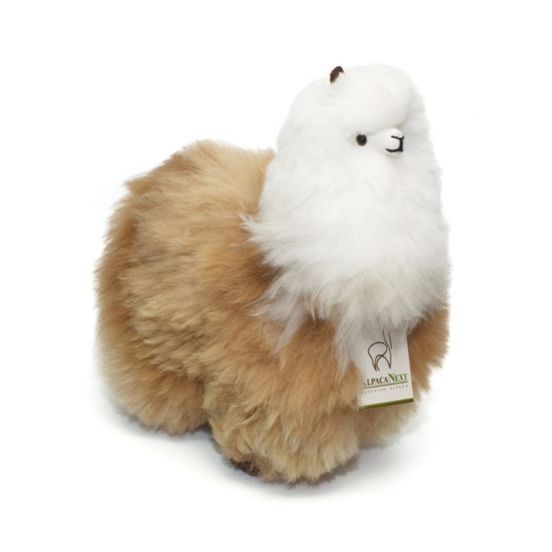 Alpaca Fur Toy. Soft Alpaca Plush. Fluffy and Cuddly. (12 inches, Brown and White)