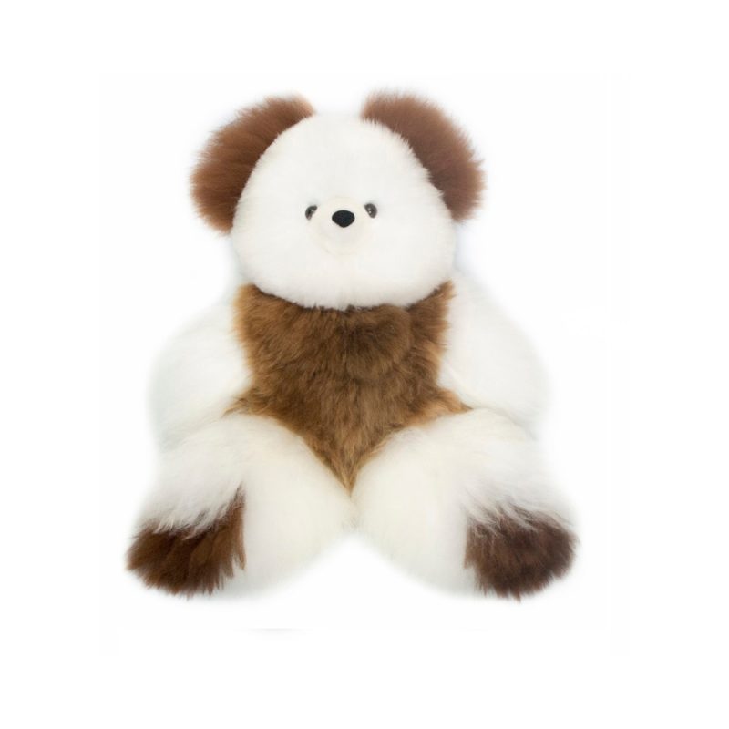 Teddy Bear Handmade on Baby Alpaca Fur. Soft Alpaca Plush. Fluffy and Cuddly. (18 inches, White and Brown)