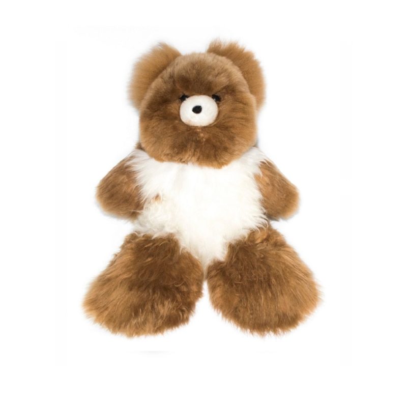 Teddy Bear Handmade on Baby Alpaca Fur. Soft Alpaca Plush. Fluffy and Cuddly. (18 inches, Brown and White)